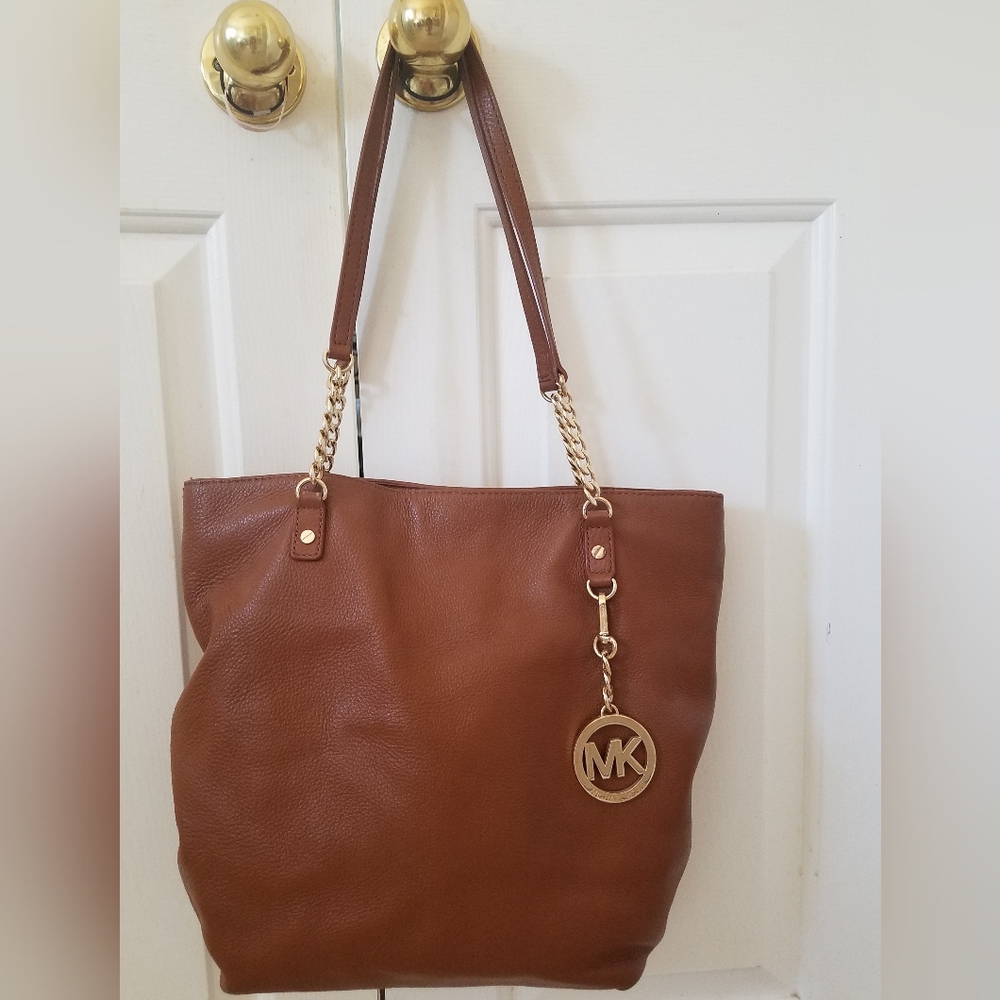 Michael Kors Brown Leather Shoulder Bag with Chain Detail